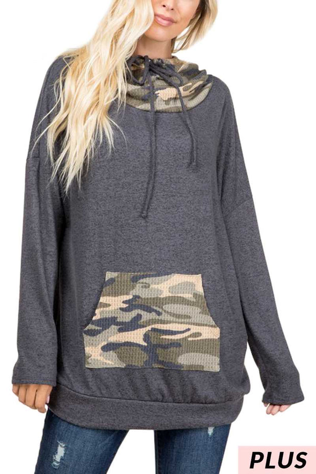 23 HD-G {Catch Some Love}  Grey Camo  Contrast Hoodie PLUS SIZE XL 2X 3X