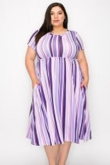30 PSS {Bold Lines} Lilac Stripe Print Babydoll Dress PLUS SIZE 1X 2X 3X 4X 5X