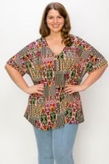 27 PSS-H {Bring The Party} Multi-Color Print V-Neck Top CURVY BRAND!!!  EXTENDED PLUS SIZE 4X 5X 6X