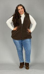 OT-E {Time To Think} Brown Cozy Sherpa Vest with Hood