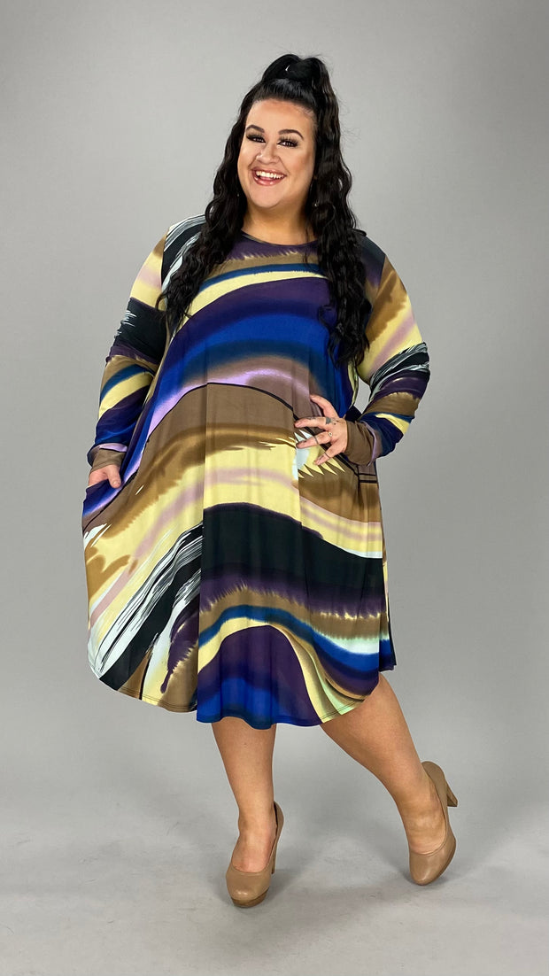 30 PLS-A {In Love With Life} Blue Print Dress w/Pockets  SALE!!!   PLUS SIZE 1X 2X 3X