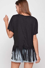 75 SSS-Y {Living On The Fringe} Black Fringe Hem Top PLUS SIZE XL 2X 3X