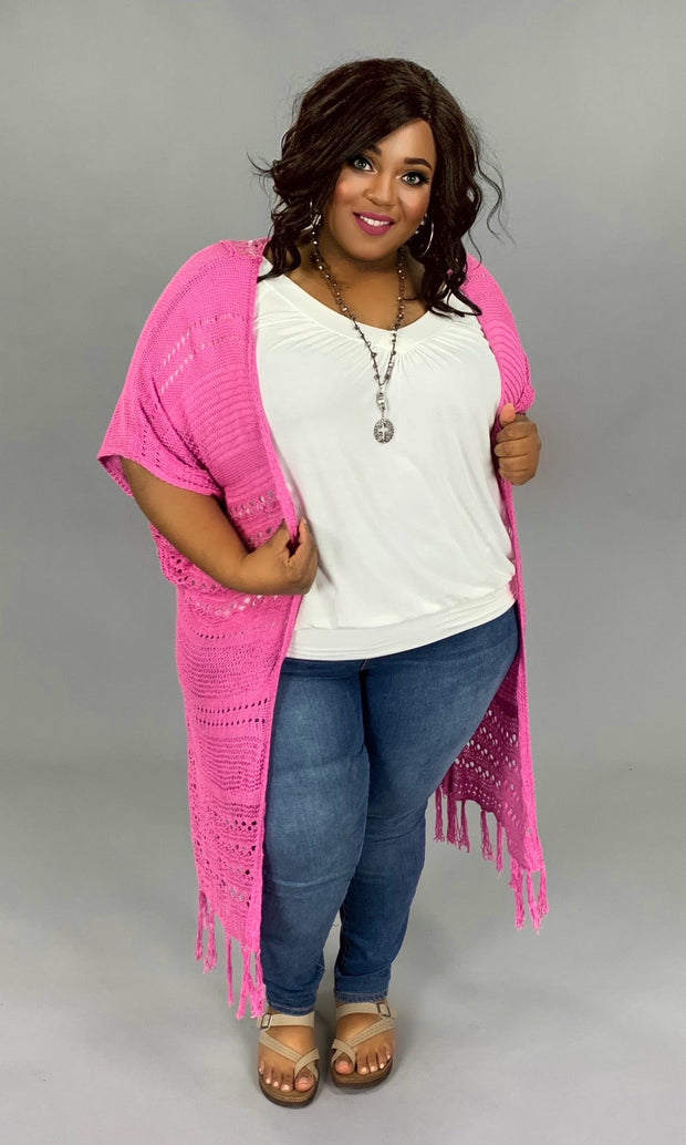 OT-B {MimosaLane} Lt. Orchid Cardigan with Fringe Detail With Back Lace Insert PLUS SIZE 1X 2X 3X