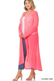 LD-C {New Chapters} Coral Pink Sheer Mesh DusterPLUS SIZE XL 2X 3X