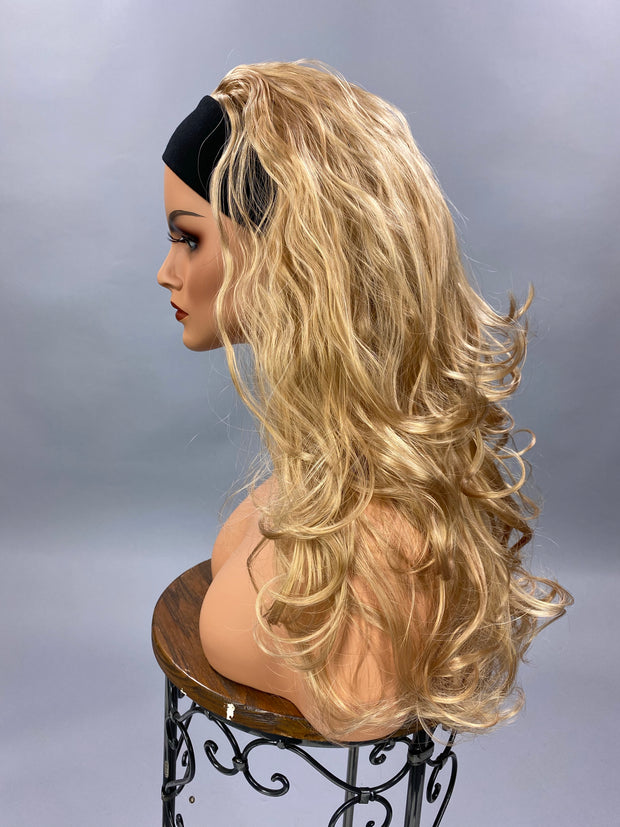{Claire} Dark Blonde Long Curly Headband Wig