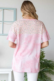 92 CP-S {Makes My Heart Happy} Pink Floral V-Neck Top PLUS SIZE XL 2X 3X