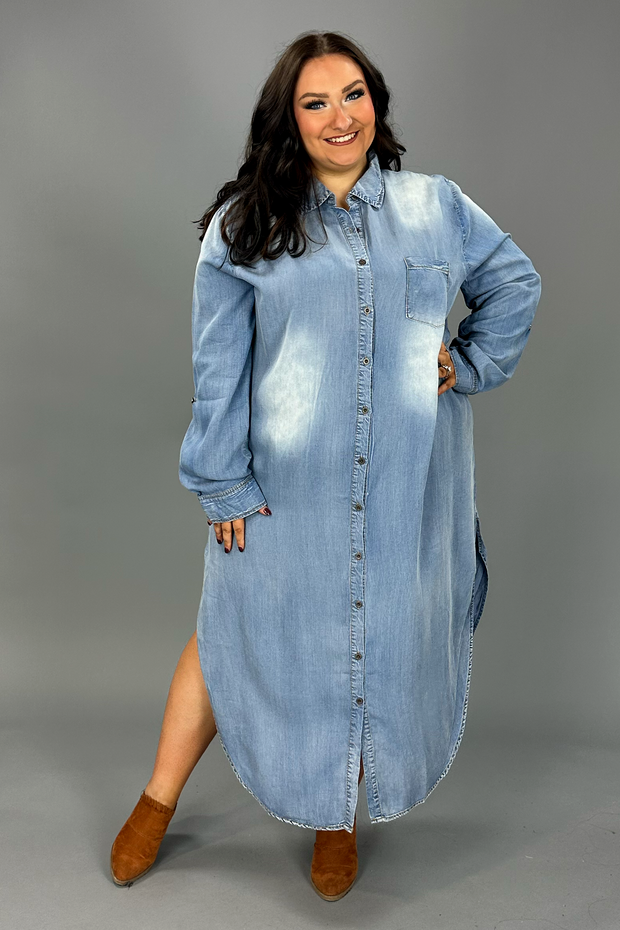 LD-A {Sweet Whispers} Chambray Button Up Dress PLUS SIZE 1X 2X 3X