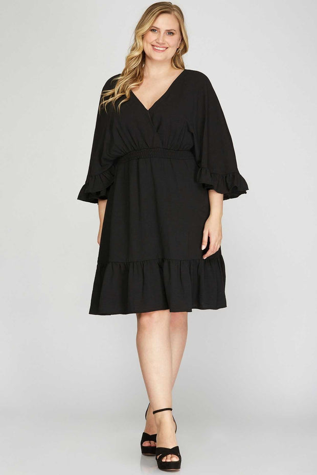 45  SQ-A {No Bad Days} Black V-Neck Lined Dress PLUS SIZE XL 1X 2X