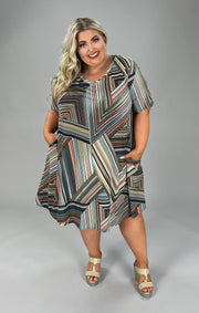 55 PSS-C {Lined For You} Multi-Color Printed V-Neck Dress EXTENDED PLUS SIZE 3X 4X 5X