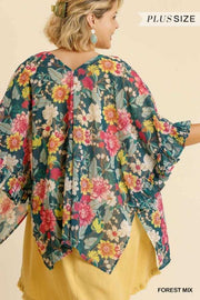 12 OT-P {Never Out Done} Umgee! Forest Green Floral Kimono