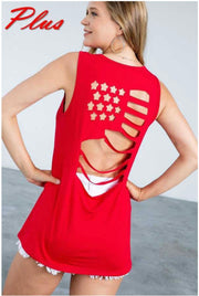 78 SV-C {Our Flag Still Waves} Red Sleeveless Top W/Cutout Back PLUS SIZE 1X 2X 3X