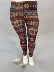BT-99  Pecan/Apricot Snowflake Print Leggings PLUS SIZE