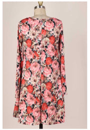 45 PLS-D {All Of Me} Mauve Multi Rose Printed Dress Plus Size XL 2X 3X