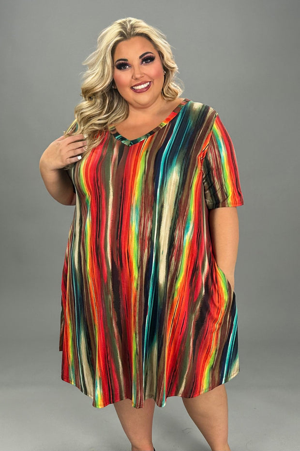 75 PSS-C {Forever Admired} Multi-Color Print V-Neck Dress EXTENDED PLUS SIZE 3X 4X 5X