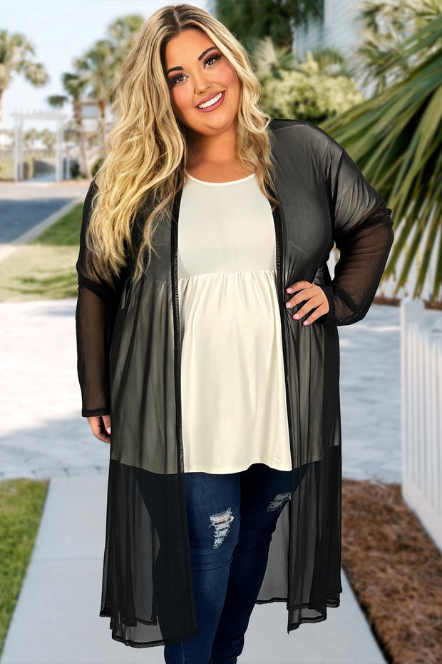 LD-H {New Chapters} Black Sheer Mesh Duster PLUS SIZE XL 2X 3X