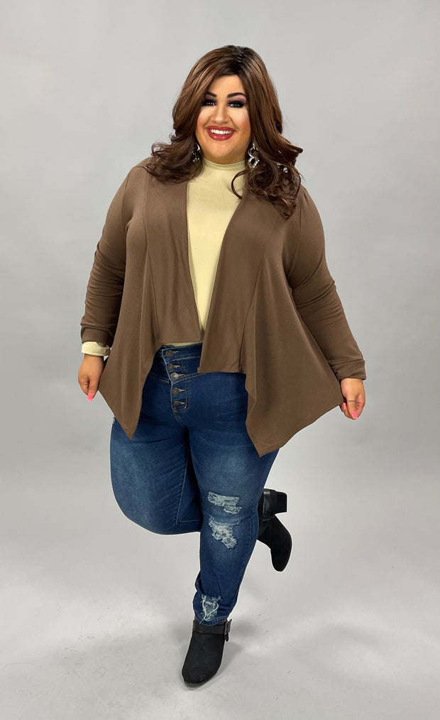 59 OT-C {Thrilled To Be Here] Brown  3/4 Sleeve Cardigan PLUS SIZE 1X 2X 3X