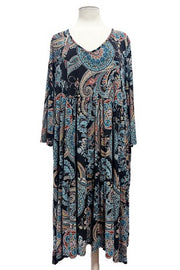 11 PQ {Sights To See} Teal/Black Mandala Paisley Tiered Dress EXTENDED PLUS SIZE 3X 4X 5X