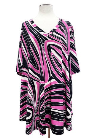 47 PSS {Once Upon A Swirl} Fuchsia/Black Swirl Print Top EXTENDED PLUS SIZE 3X 4X 5X