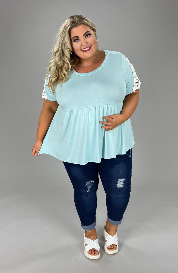36 SD-C {Something Special} BLUE Babydoll Lace Sleeve Top PLUS SIZE 1X 2X 3X