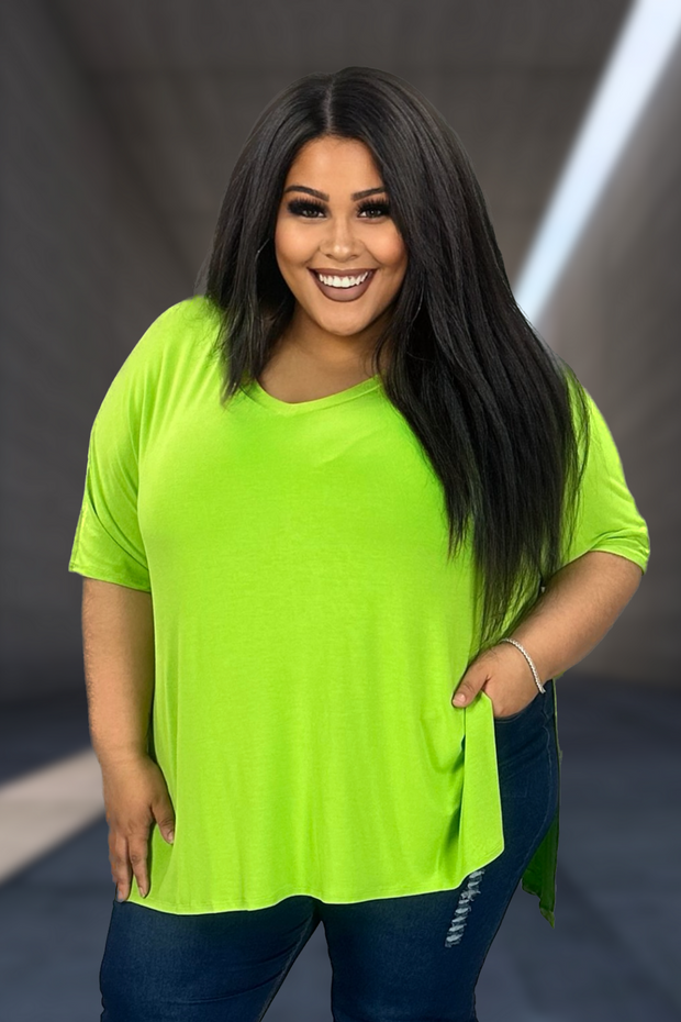 88 SSS-G {You Deserve This} Lime V-Neck Oversized Top PLUS SIZE 1X 2X 3X