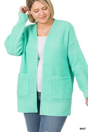 57 OT-L {Leading Lady} MINT Waffle Knit Cardigan PLUS SIZE 1X 2X 3X