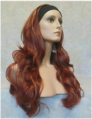 {Diane} Long Red Slight Waves Synthetic  Headband Wig