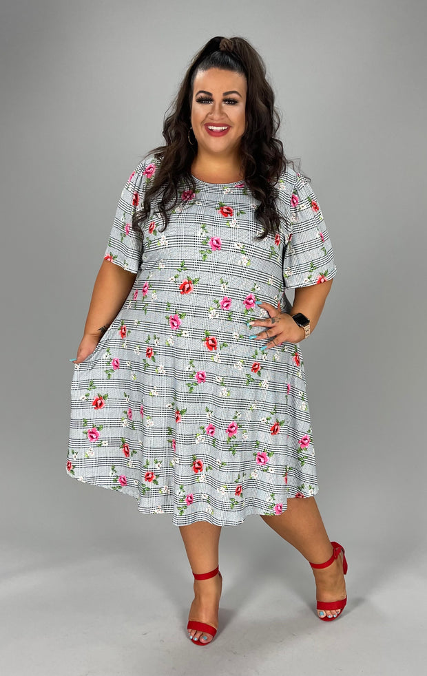 30 PSS-F {Basket of Roses} Checkered w Roses Print SALE!!!!  EXTENDED PLUS SIZE 3X 4X 5X
