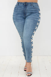 LEG-W {Vocal Criss Cross} Blue Jeans w/Side Criss Cross PLUS SIZE XL 2X 3X