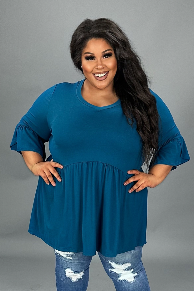 29 SQ {Captured Simplicity} Teal Babydoll V-Neck Tunic EXTENDED PLUS SIZE 3X 4X 5X