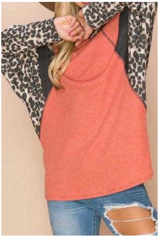 CP-G {Every Adventure} ***FLASH SALE***Orange Grey Leopard Waffle Knit Top PLUS SIZE XL 2X 3X 4X 5X 6X