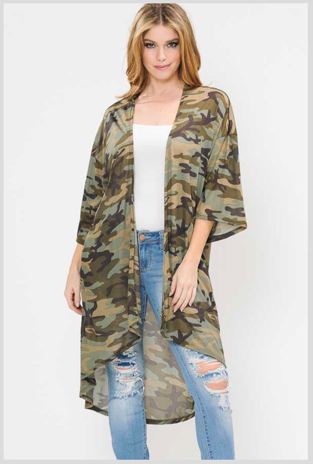 OT-W {In The Army Now} Camoflauge Sheer Long Cardigan PLUS SIZE 1X 2X 3X SALE!!