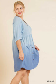 PSS-E {Atmosphere} "UMGEE" Blue Gradient Babydoll Dress PLUS SIZE XL 1X 2X