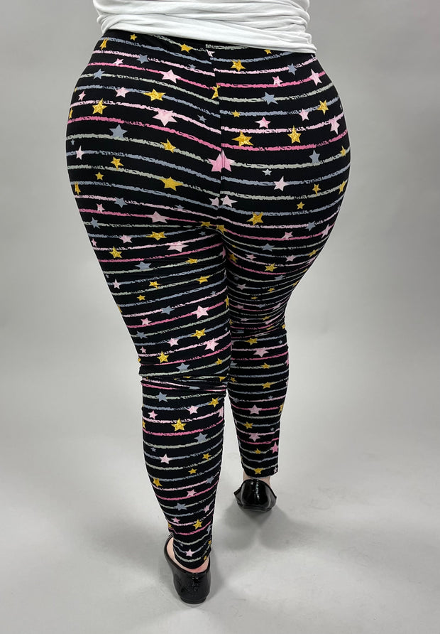 LEG-8 {Starry Skies} Stars & Stripes Black Printed Leggings EXTENDED P –  Curvy Boutique Plus Size Clothing