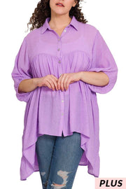 29 SSS-E {Keep Me Busy} Lavender Hi/Low Buttoned Tunic PLUS SIZE 1X 2X 3X