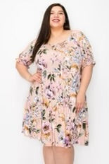 71 PSS {Time To Blossom} Pink Floral Tiered Dress PLUS SIZE XL 2X 3X