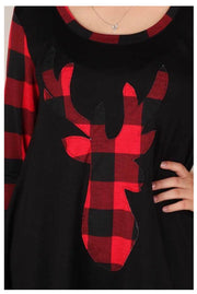 GT-A {Hello My Deer}  Black Red Plaid Deer Graphic Tunic SALE!!! PLUS SIZE XL 2X 3X