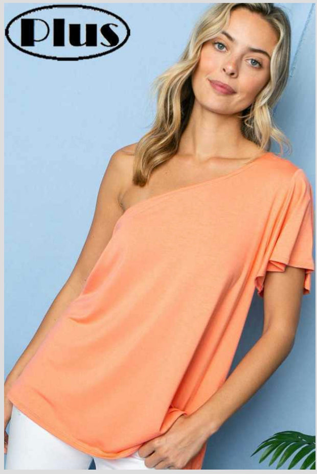 80 OS-D {Hang Loose} CORAL Tunic W/One Shoulder PLUS SIZE 1X 2X 3X