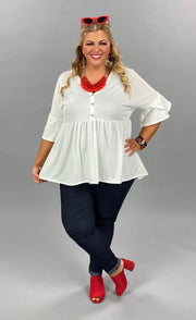 63 SQ-B {Brand New Day} Ivory Babyboll Top with Buttons PLUS SIZE XL 2X 3X