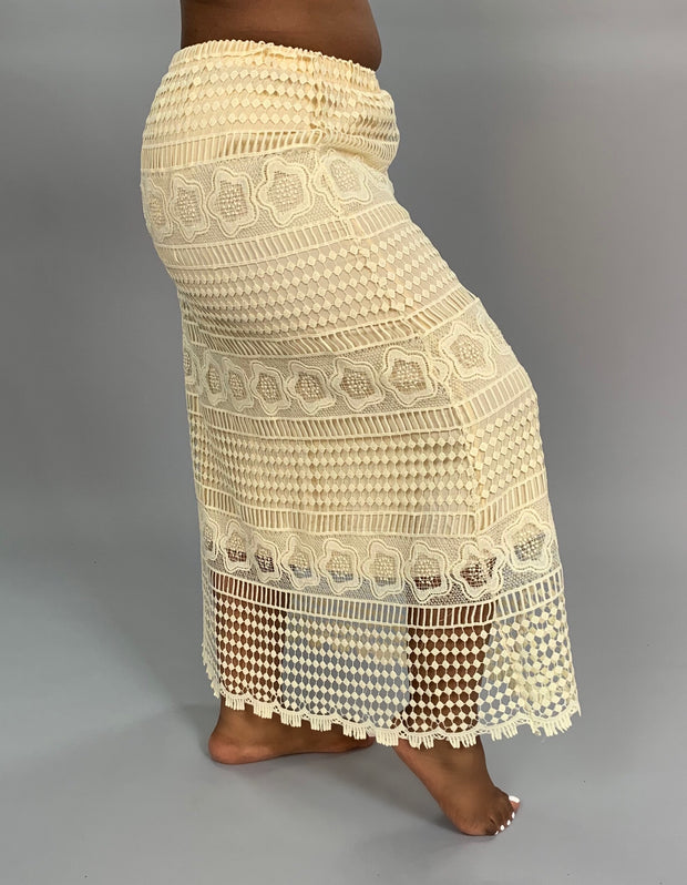 BT-B {Meet By Chance} Cream Skirt with Long Crochet Overlay PLUS SIZE