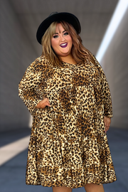 86 PQ-L {Posh Presence} Leopard Print Tiered Dress EXTENDED PLUS SIZE 3X 4X 5X