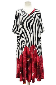 33 CP-B {Zebra Runs Wild} Zebra Print Floral V-Neck Dress EXTENDED PLUS SIZE 3X 4X 5X