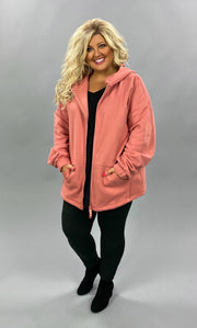 OT-A {Comfy Chic} Ash Rose Hoodie Jacket with Full Zipper PLUS SIZE 1X 2X 3X