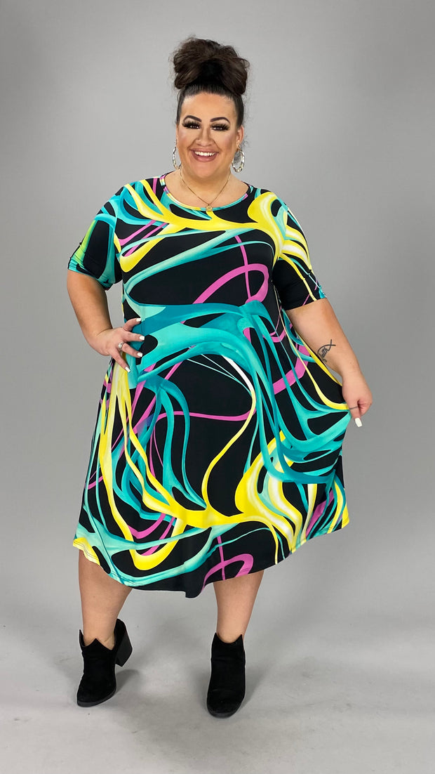 97 PSS-N {Bring Me More} Black/Multi-Color Print Dress PLUS SIZE 1X 2X 3X