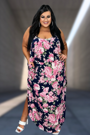 LD-C {Keep Going On} Navy/Pink Floral Maxi Dress PLUS SIZE XL 2X 3X