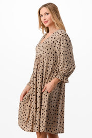 86 PQ-Z {Promised Fun} Taupe Print V-Neck Dress PLUS SIZE 1X 2X 3X