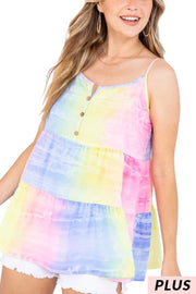 87 SV-F {Nobody Else} Pastel Mix Tiered Sleeveless Top PLUS SIZE 1X 2X 3X