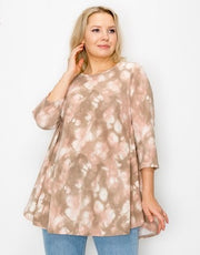 43 PQ-C {Hopeful Dreamer} Taupe/Pink Tie Dye Top EXTENDED PLUS SIZE 3X 4X 5X