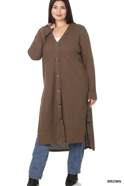 22 OT-J {Close To You} Brown Ribbed Button Up Duster SALE!!!  PLUS SIZE 1X 2X 3X