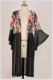 81 OT-B {Touch of Coral} Black/Coral Kimono PLUS SIZE 1X 2X 3X SALE!!!!