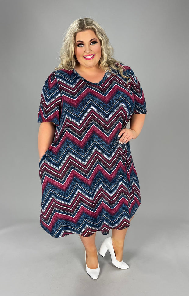 85 PSS-D {Forever Fearless} Navy/Maroon ZigZag Print Dress  SALE!!!! PLUS SIZES 3X 4X 5X